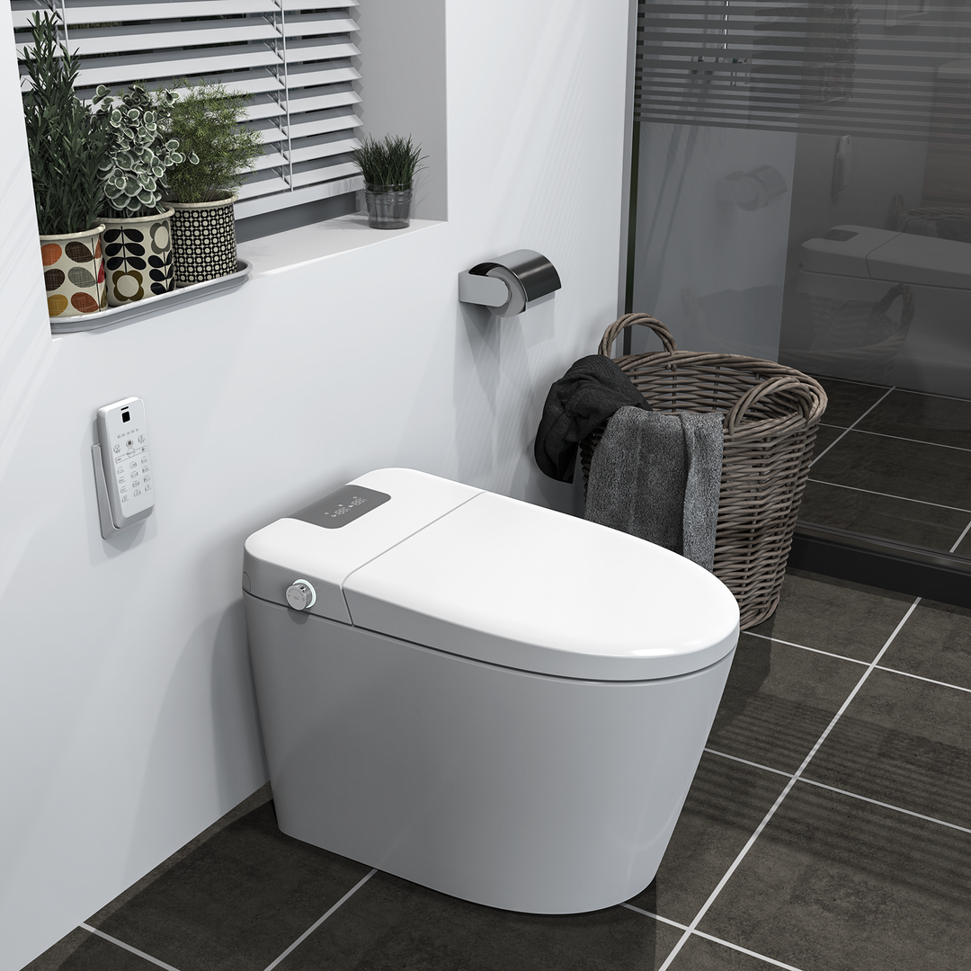 Smart Toilets with Heated Seat,Auto Flush,AUTO Open&Close,Warm Dryer,Foot Sensor,Night Light,Remote Control