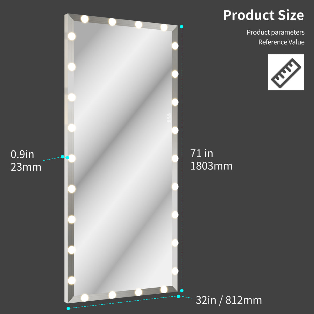 BEAUTME Hollywood Full Length Mirror with Lights Oversized Full Body Vanity Mirror with 3 Color Modes Lighted Large Standing Floor Mirror for Dressing Room Bedroom Hotel Touch Control,Silver,72X32 Inch