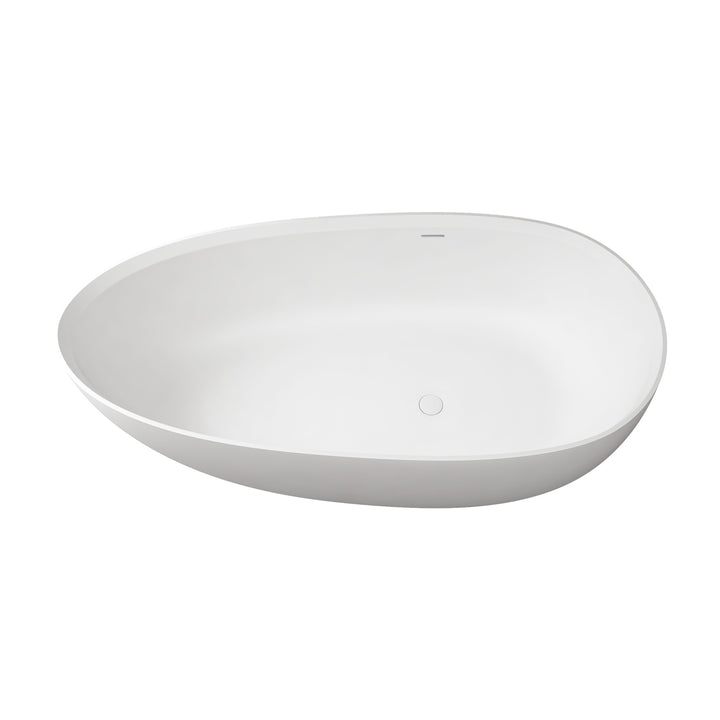 71 in. Solid Surface Freestanding Soaking Bathtub in Matte White