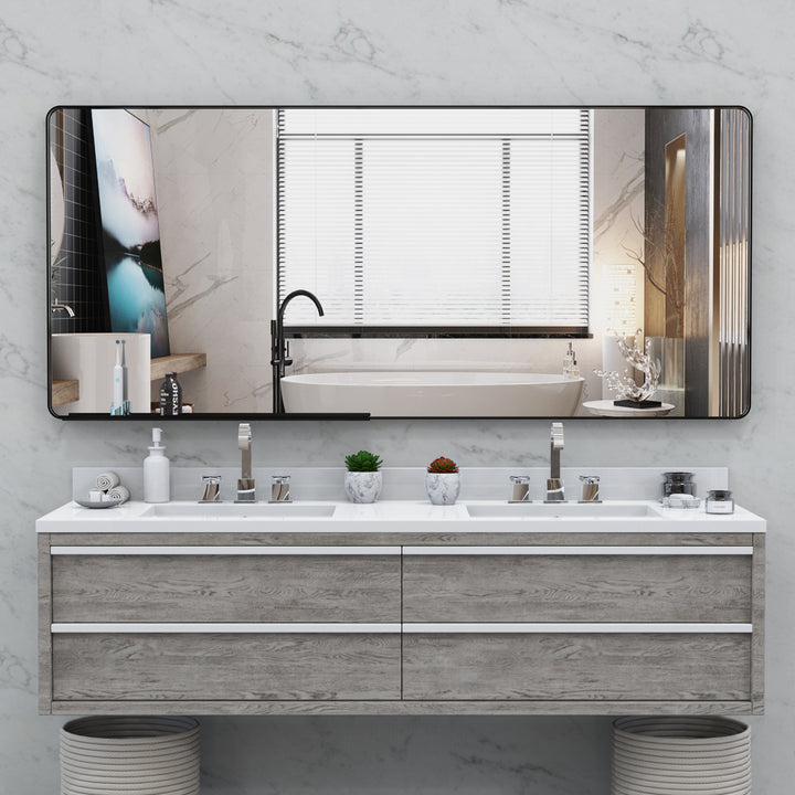 BEAUTME Oversized Bathroom Mirror with Removable Tray Wall Mount Mirror,Vertical Horizontal Hanging Aluminum Framed Wall Mirror Full Length Mirror,Full Body Mirror for Bedroom Living Room,Silver,72x32 Inches
