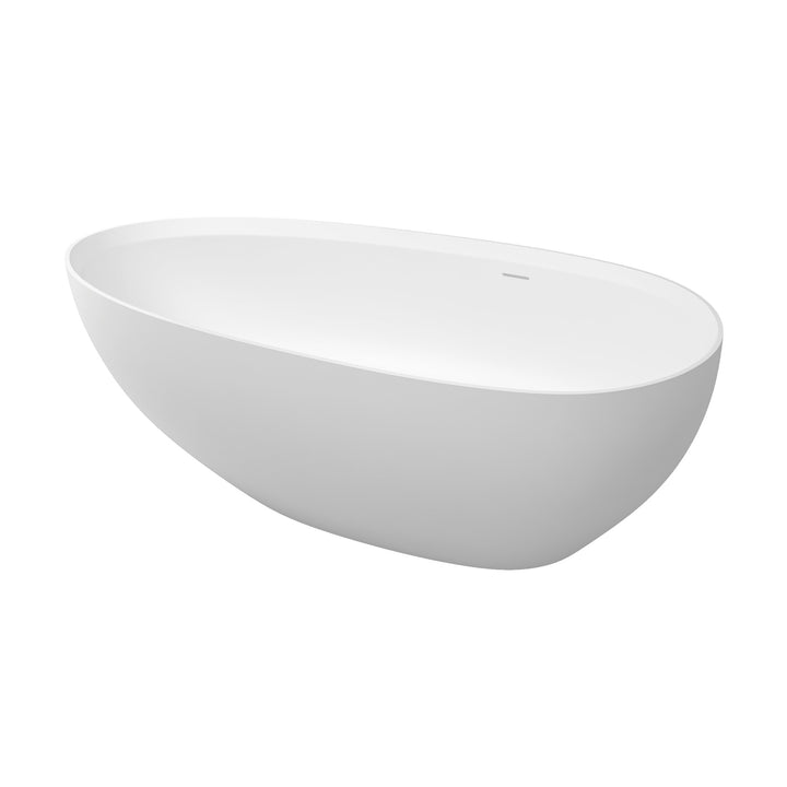 71 in. Solid Surface Freestanding Soaking Bathtub in Matte White