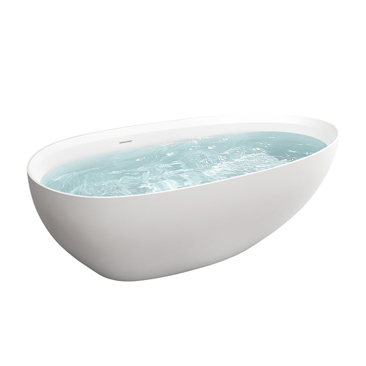 71 in. Solid Surface Freestanding Soaking Bathtub in Matte White