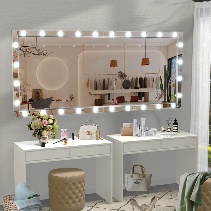 BEAUTME 72*36inch Hollywood LED Full Body Mirror with 3 Color Mode Lights, Vertical/Horizontal Hanging