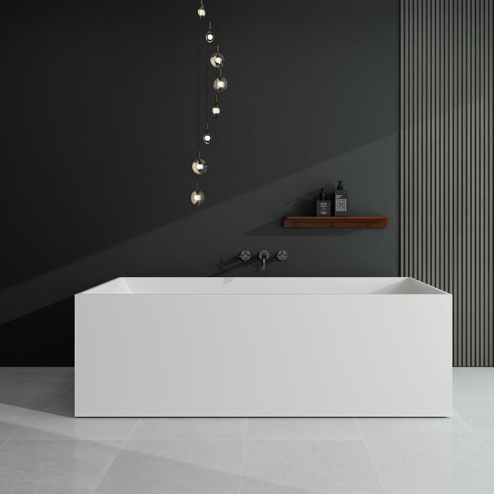 67 in. Solid Surface Freestanding Soaking Bathtub in Matte White