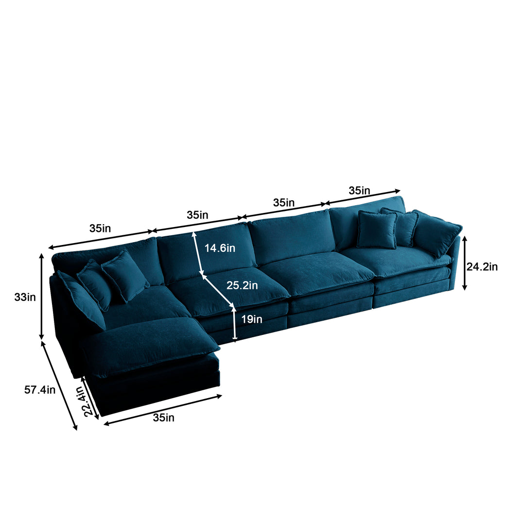 Modular Sectional Sofa for Living Room,U Shaped Couch 5 Seater Convertible Sectional Couch with 1 Ottoman ,Blue Chenille