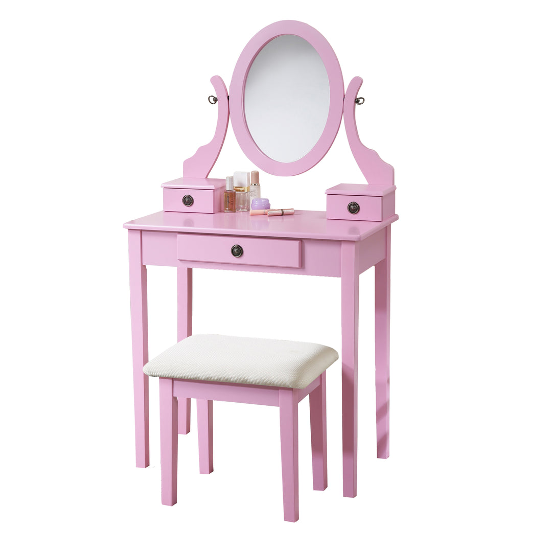 Moniys Wood Moniya Makeup Vanity Table and Stool Set, Pink