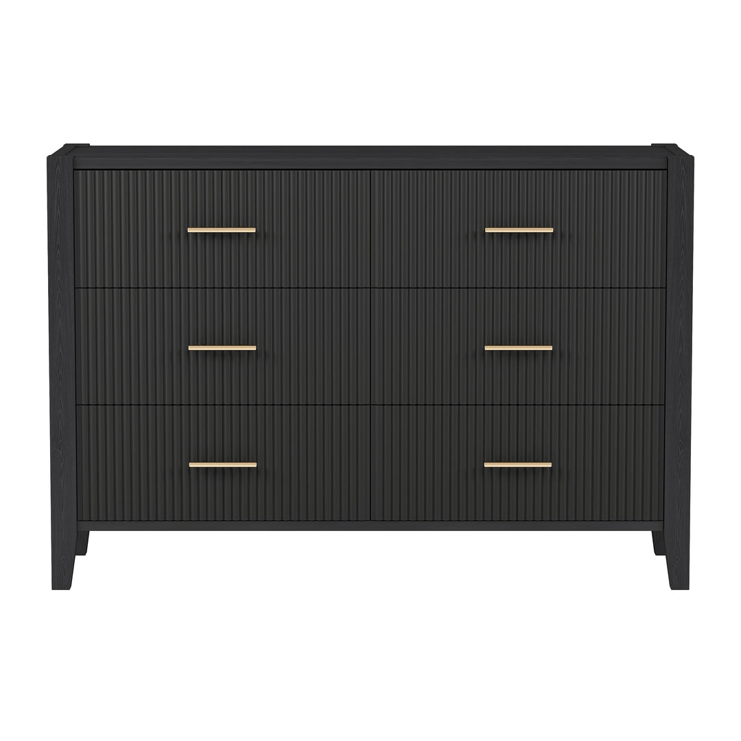 6 Drawer Dresser with Metal Handle for Bedroom, Storage Cabinet with Vertical Stripe Finish Drawer, Black(Passed ASTM F2057-23 Test)