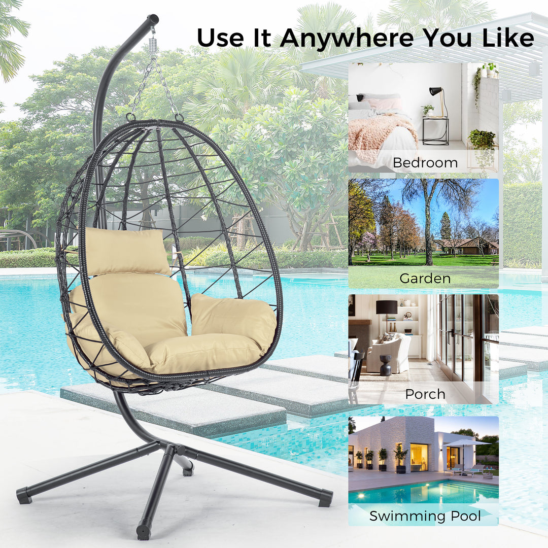 Egg Chair with Stand Indoor Outdoor Swing Chair Patio Wicker Hanging Egg Chair Hanging Basket Chair Hammock Chair with Stand for Bedroom Living Room Balcony