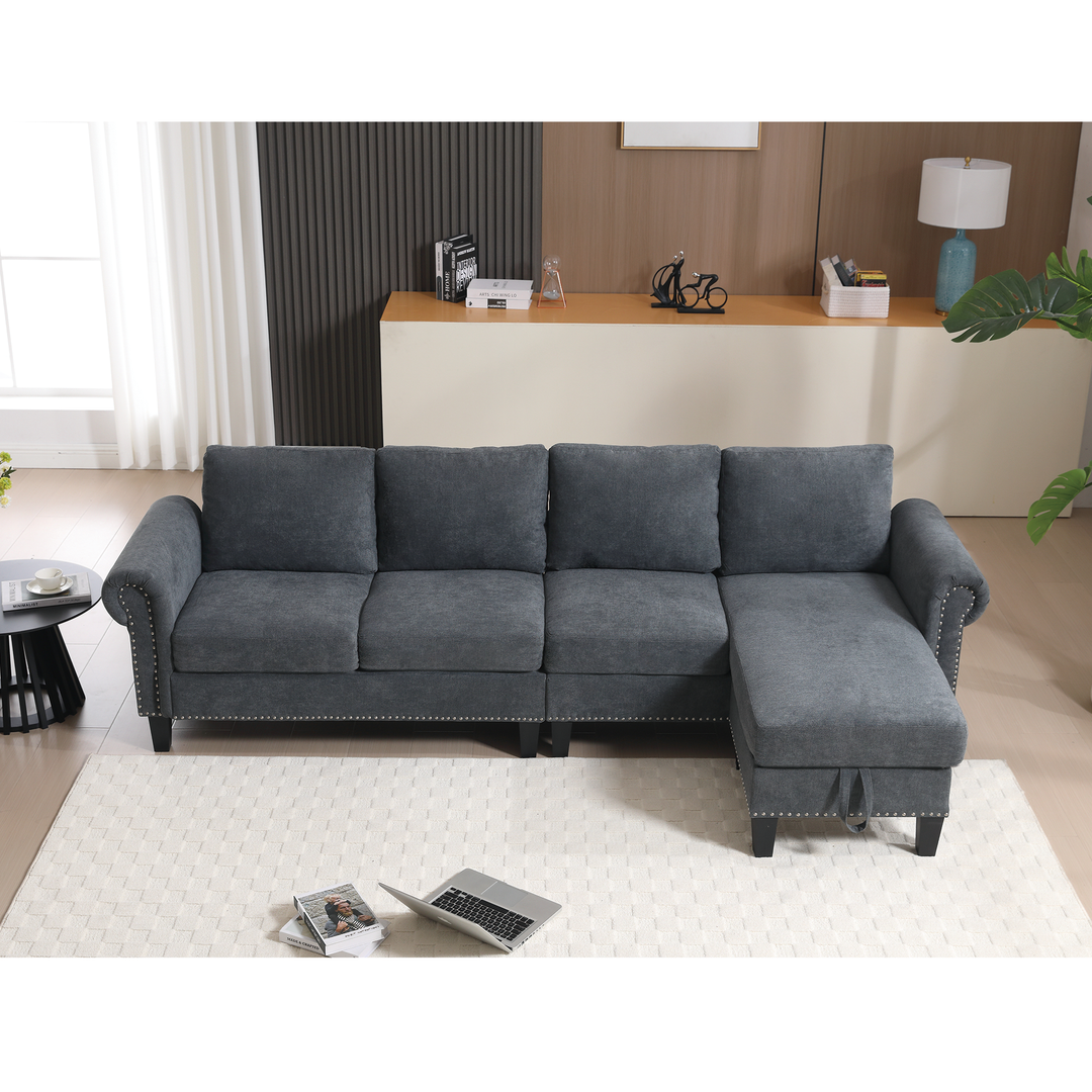 [NEW ARRIVED]   [VIDEO PROVIDED]Convertible Sectional Sofa with Storage,L-shaped sofa,Four-seater sofa,Modern Linen Fabric Sectional Couches for Living Room,Gray