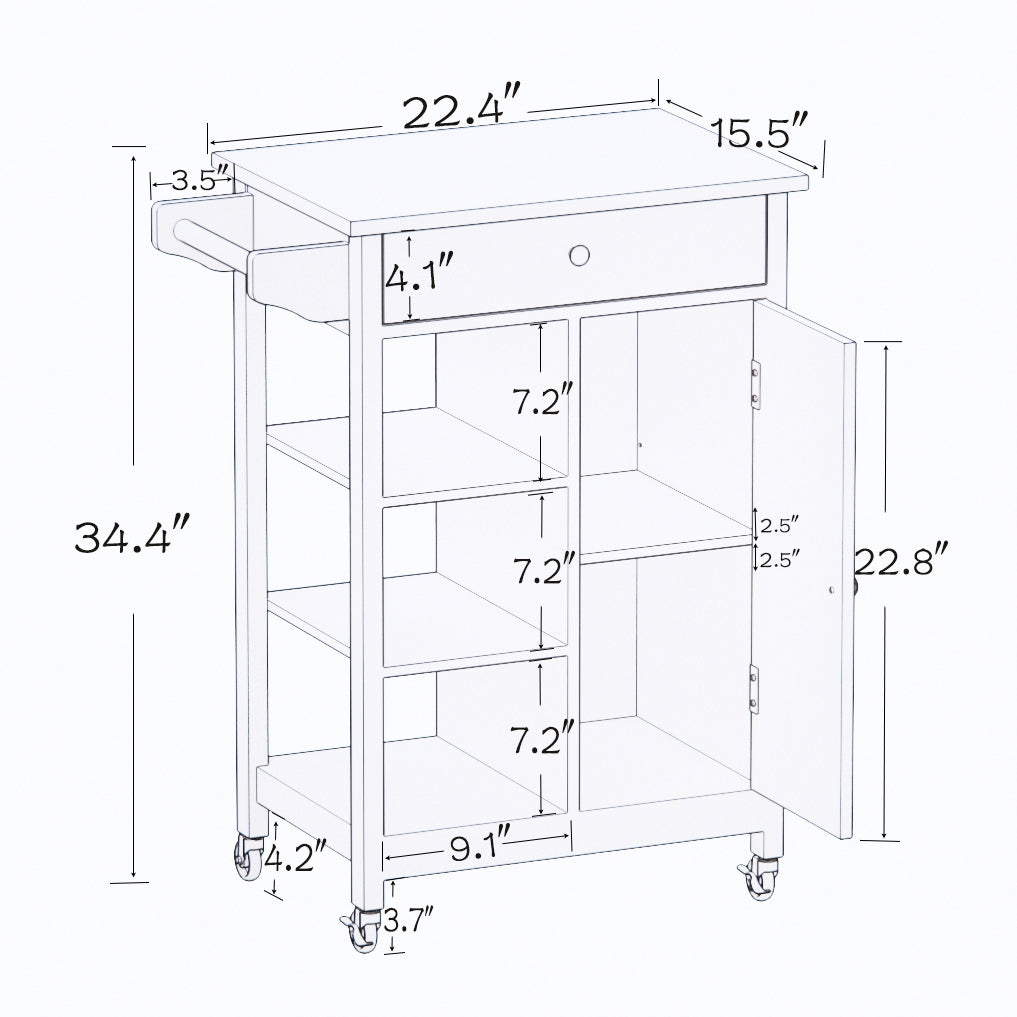 Kitchen island rolling trolley cart with towel rack rubber wood table top