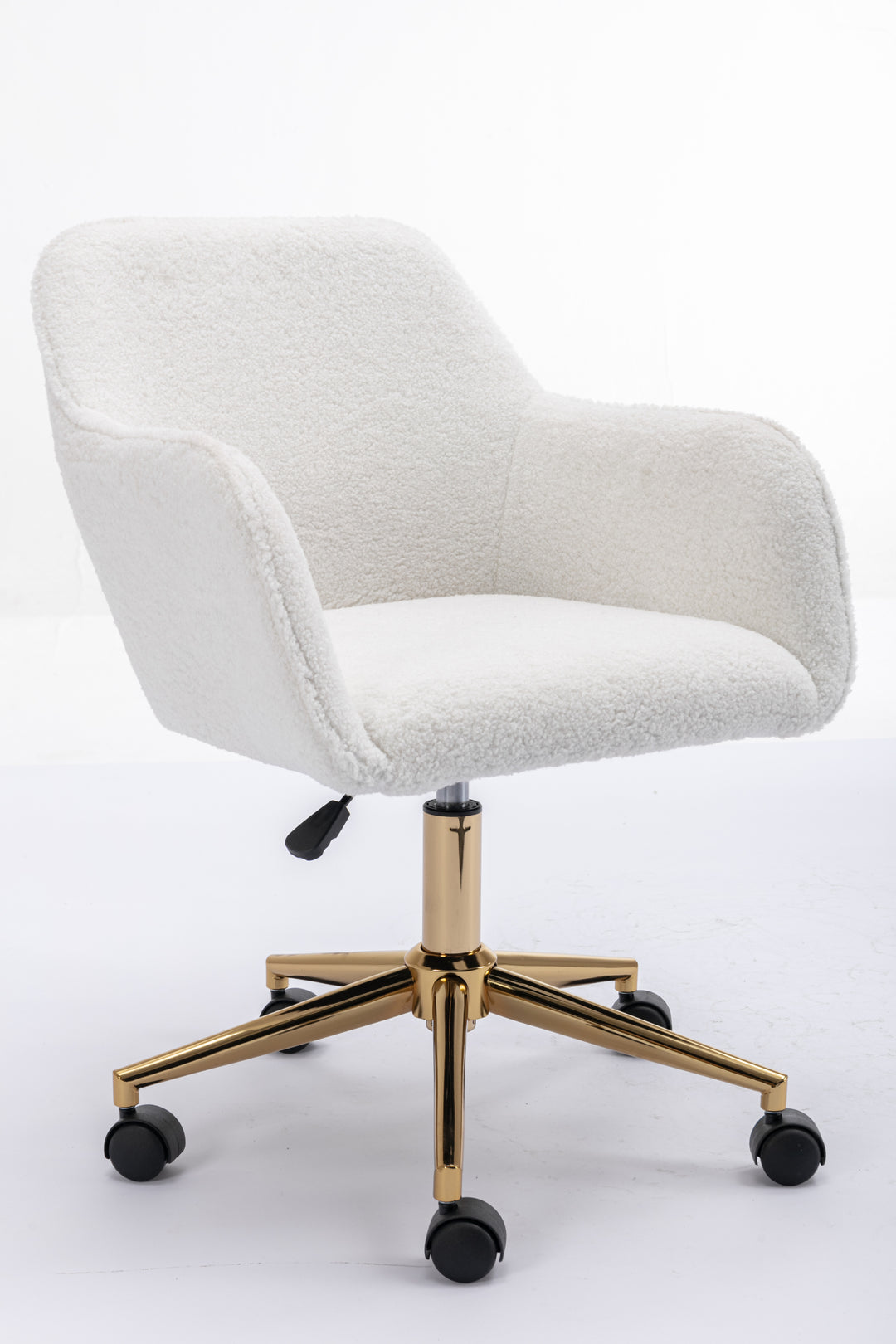 Modern Teddy Fabric Material Adjustable Height 360 Revolving Home Office Chair With Gold Metal Legs And Universal Wheel For Indoor,White