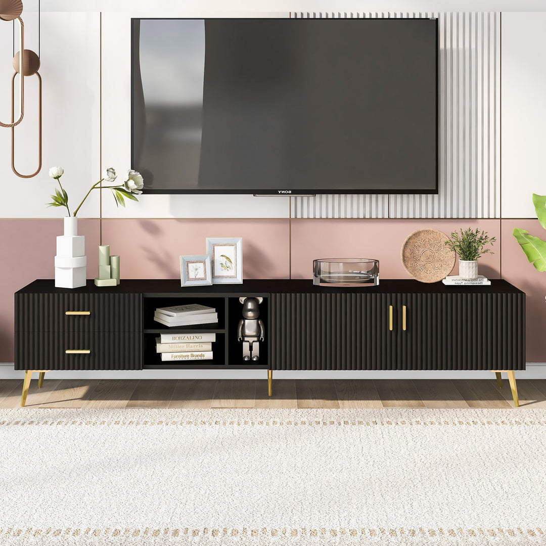 U-Can Modern TV Stand with 5 Champagne legs - Durable, stylish, spacious, versatile storage TVS up to 77" (Black)