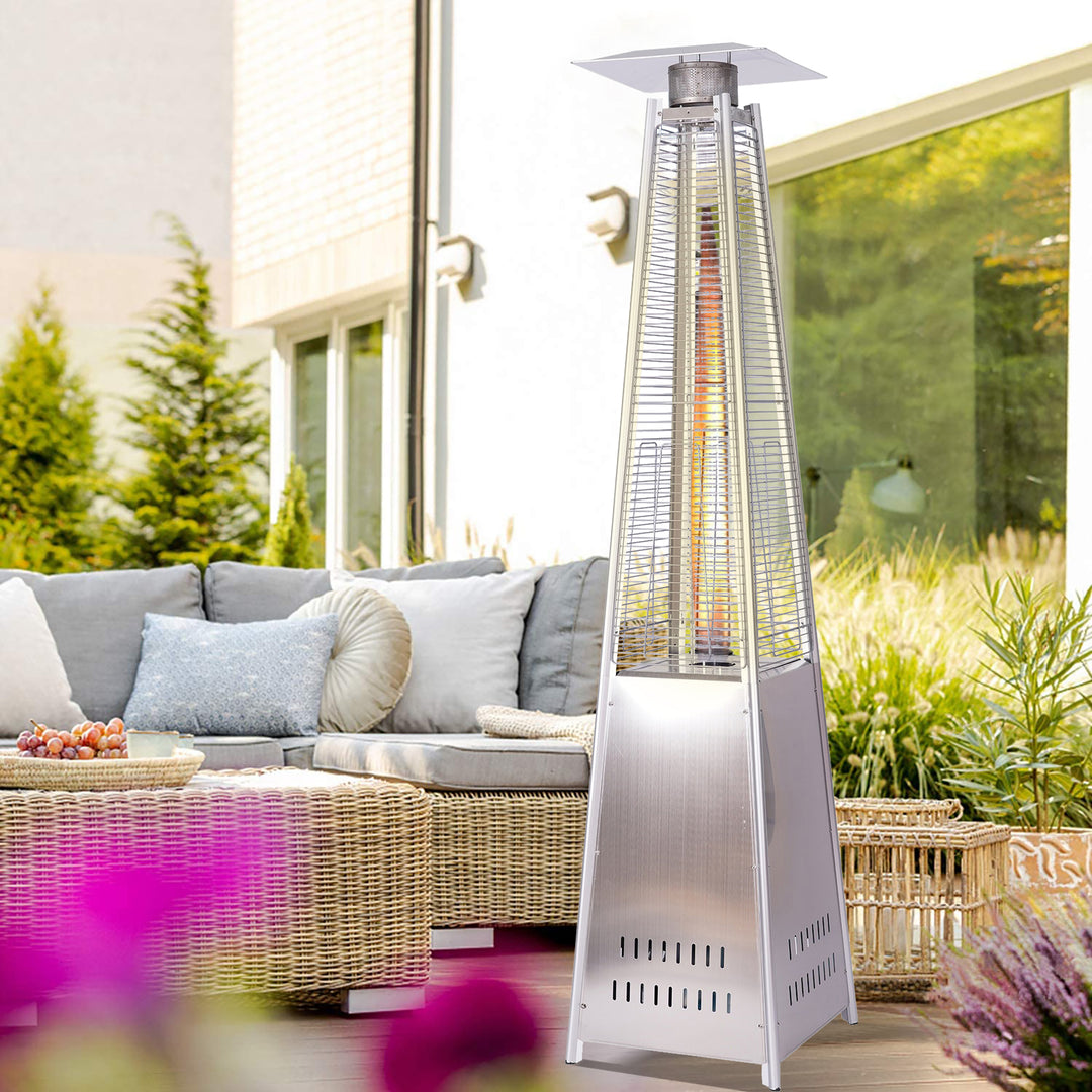 Outdoor Patio Propane Space Heater - 42,000 Btu Pyramid Propane Heater,7.5 Feet Tall,stainless steel Outdoor Heater, Portable Heater, Patio Heater Propane, W/Wheels