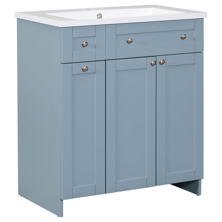 Modern 30-Inch Bathroom Vanity Cabinet with Easy-to-Clean Resin Integrated Sink in Blue