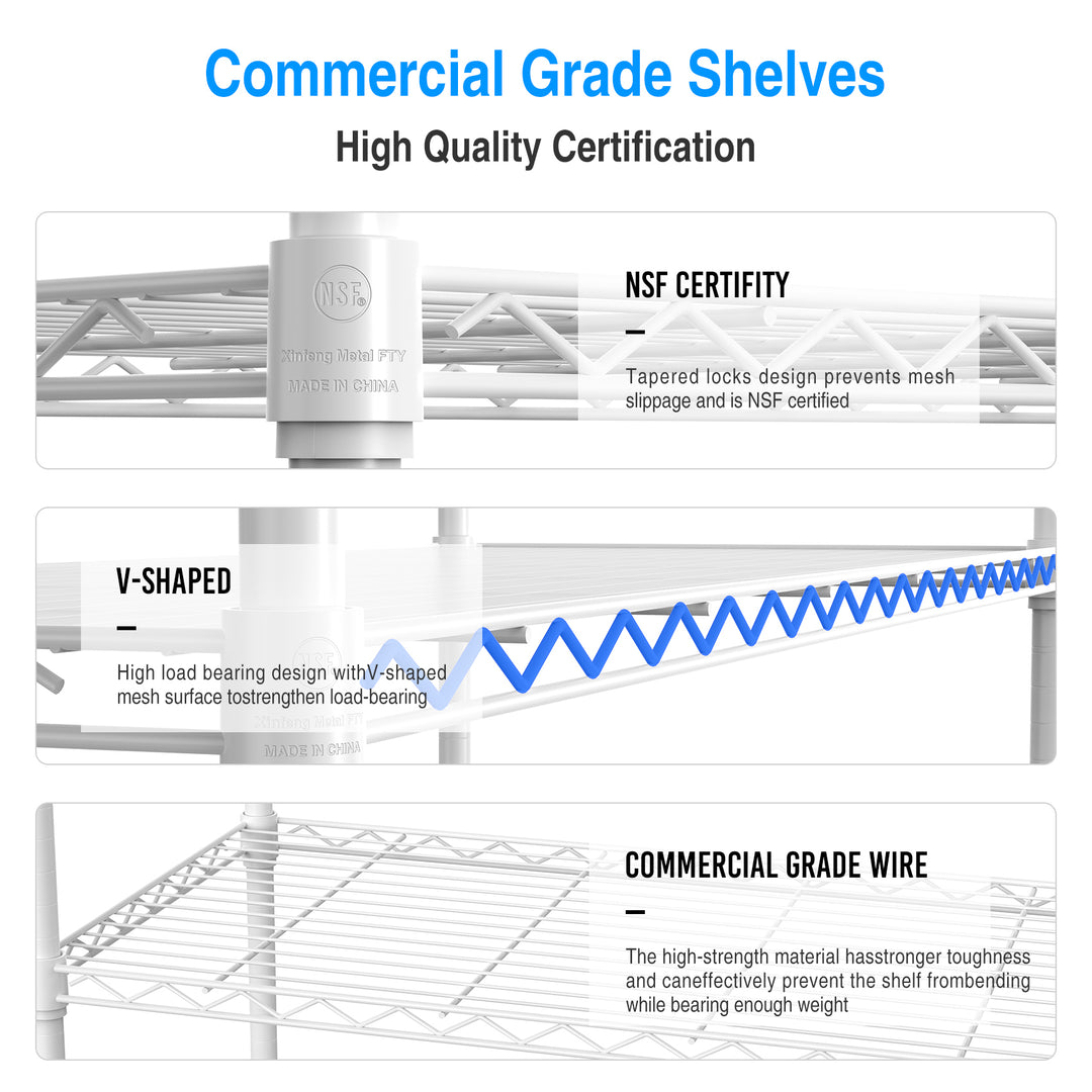 3 Tier Wire Shelving Unit, 1050 LBS NSF Height Adjustable Metal Garage Storage Shelves, Heavy Duty Storage Wire Rack Metal Shelves - White