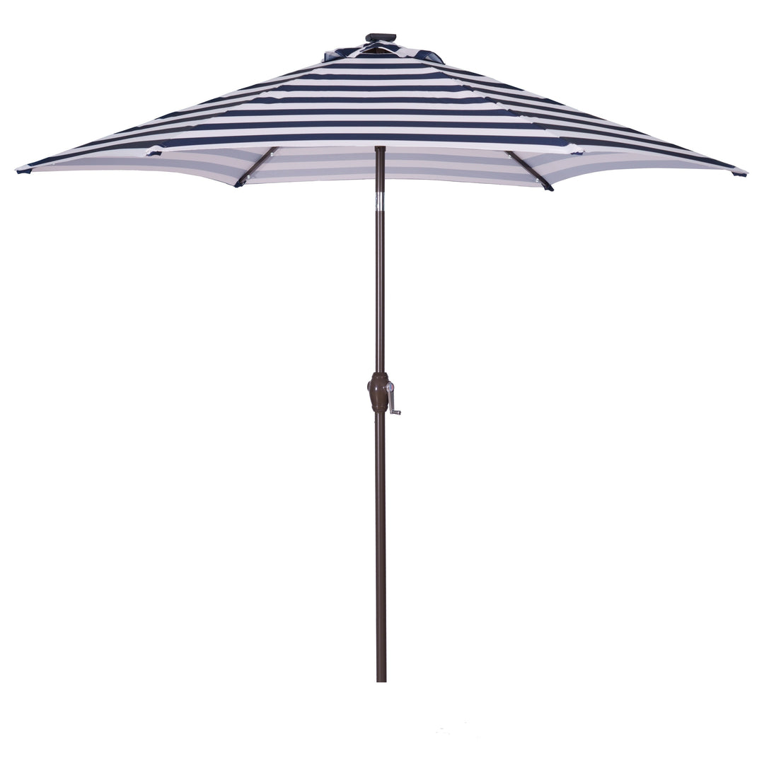 Outdoor Patio 8.7-Feet Market Table Umbrella with Push Button Tilt and Crank, Blue White Stripes With 24 LED Lights[Umbrella Base is not Included]