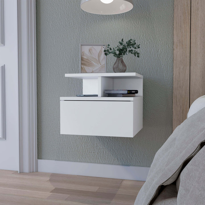 Augusta Floating Nightstand with 2-Tier Shelf and 1-Drawer