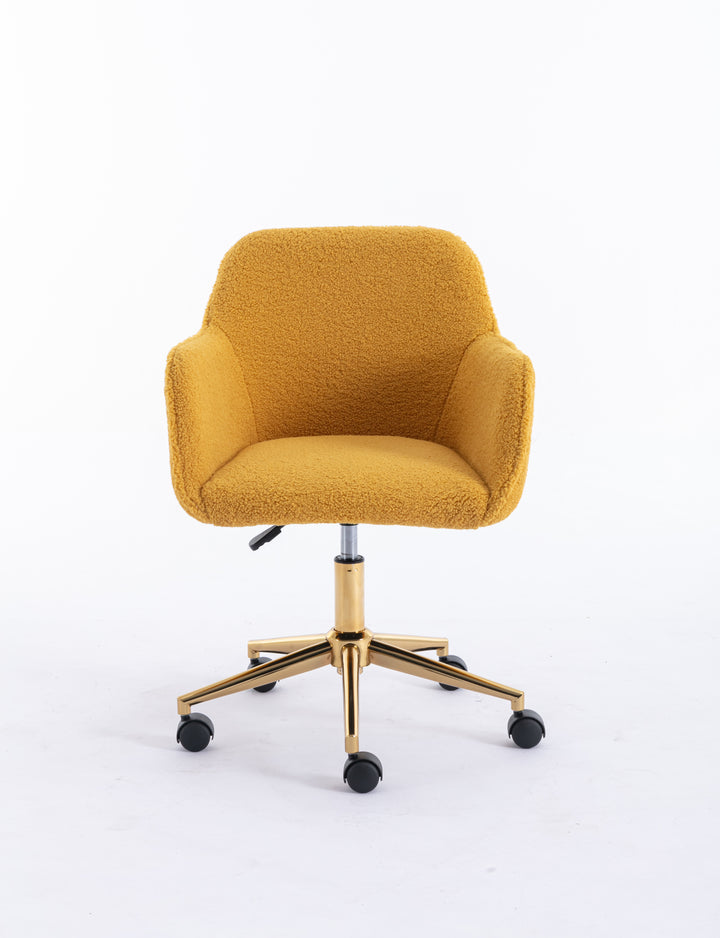Modern Teddy Fabric Material Adjustable Height 360 Revolving Home Office Chair With Gold Metal Legs And Universal Wheel For Indoor,Yellow
