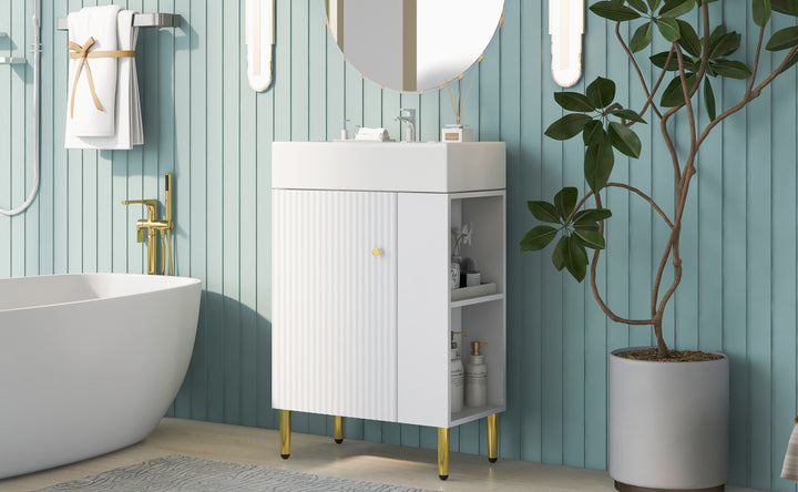 21.6" white Bathroom vanity, Combo Cabinet, Bathroom Storage Cabinet, Single Ceramic Sink, Right side storage