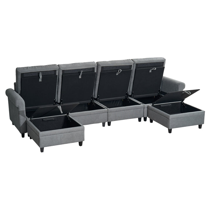 U Shaped Sectional Couch Convertible Sectional Couch with Double Chaise 4 Seat Sectional Sofa for Living Room