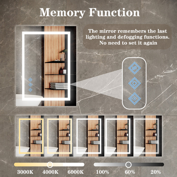 32x24inch Glossy Brushed Silver 3000-6000K LED Bathroom Mirror With Lights,Anti-Fog Dimmable Lighted Wall Mounted Vanity Mirror Master Bath Modern Makeup(Only mirrors, not cabinets)Horizontal&Vertical