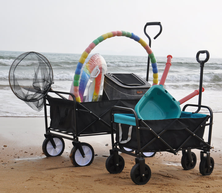 Mini Folding Wagon Garden Shopping Beach Cart (black+blue)