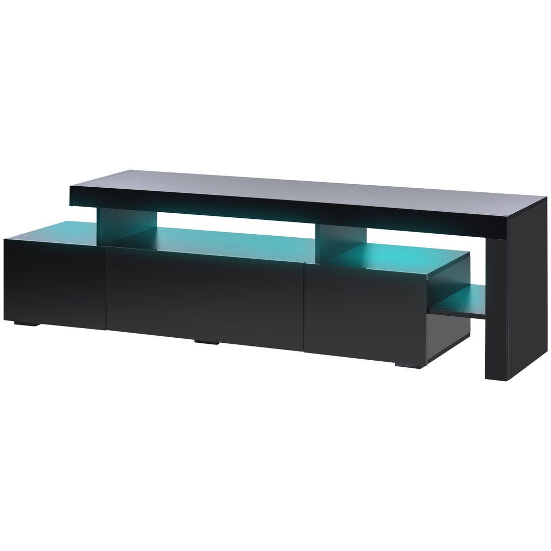 ON-TREND Modern Style 16-colored LED Lights TV Cabinet,  UV High Gloss Surface Entertainment Center with DVD Shelf,  Up to 70 inch TV, Black