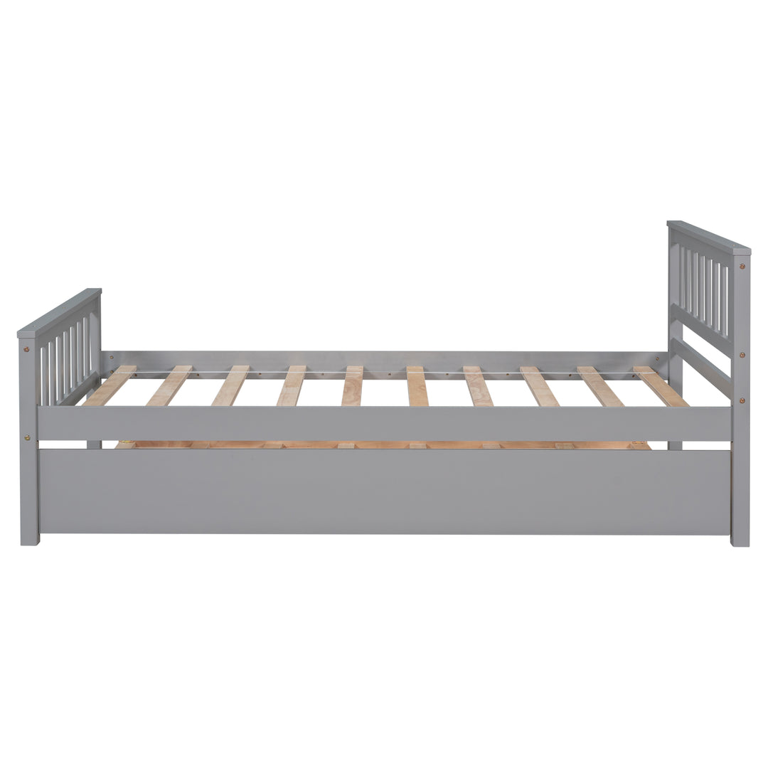 Twin Bed with Trundle, Platform Bed Frame with Headboard and Footboard, for Bedroom Small Living Space,No Box Spring Needed,Grey