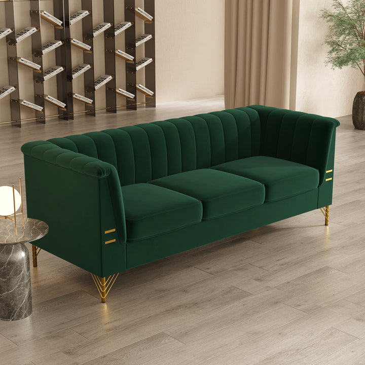 FX-P82-GR(sofa)-82.67'' W Velvet Sofa, Mid-Century Sofa Furniture Chesterfield Couch for Living Room (Sofa, Green)