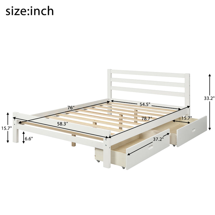 Wood platform bed with two drawers, full (white)