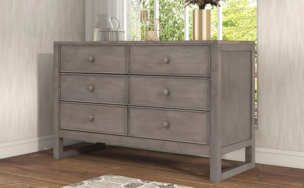 Rustic Wooden Dresser with 6 Drawers,Storage Cabinet for Bedroom,Anitque Gray