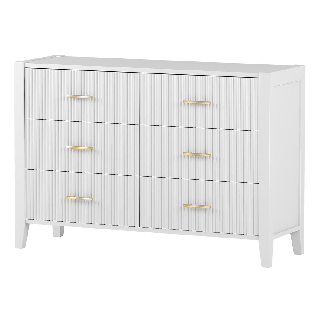 6 Drawer Dresser with Metal Handle for Bedroom, Storage Cabinet with Vertical Stripe Finish Drawer, White(Passed ASTM F2057-23 Test)