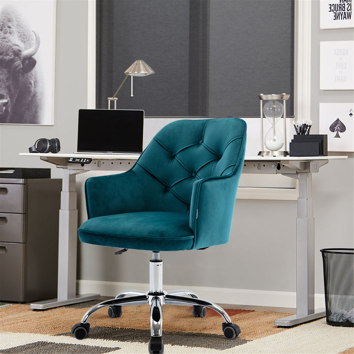 COOLMORE Velvet Swivel Shell Chair for Living Room, Office chair  Modern Leisure Arm Chair LAKE  BLUE