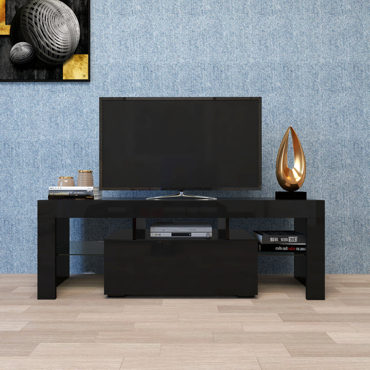 Black TV Stand with LED RGB Lights,Flat Screen TV Cabinet, Gaming Consoles - in Lounge Room, Living Room and Bedroom(Black)