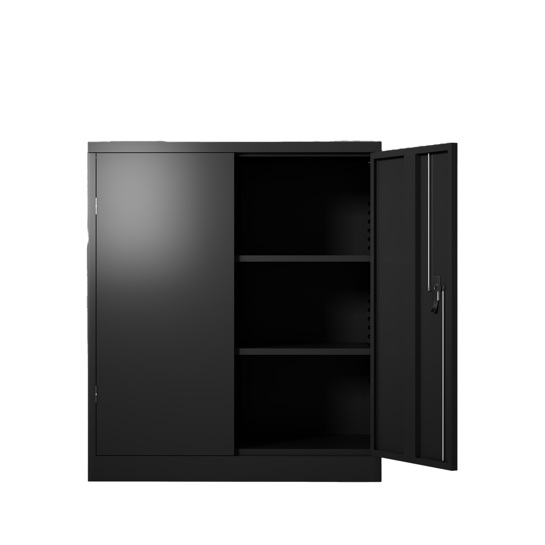 Metal Storage Cabinet with 2 Doors and 2 Shelves, Lockable Steel Storage Cabinet for Office, Garage, Warehouse