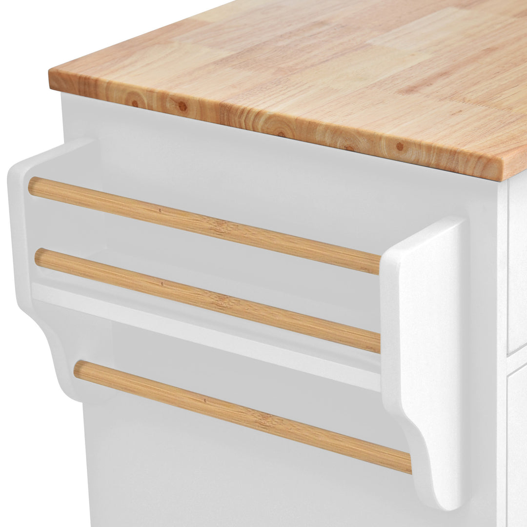 Kitchen cart with Rubber wood desktop rolling mobile kitchen island with storage and 5 draws 53 Inch  length(White)