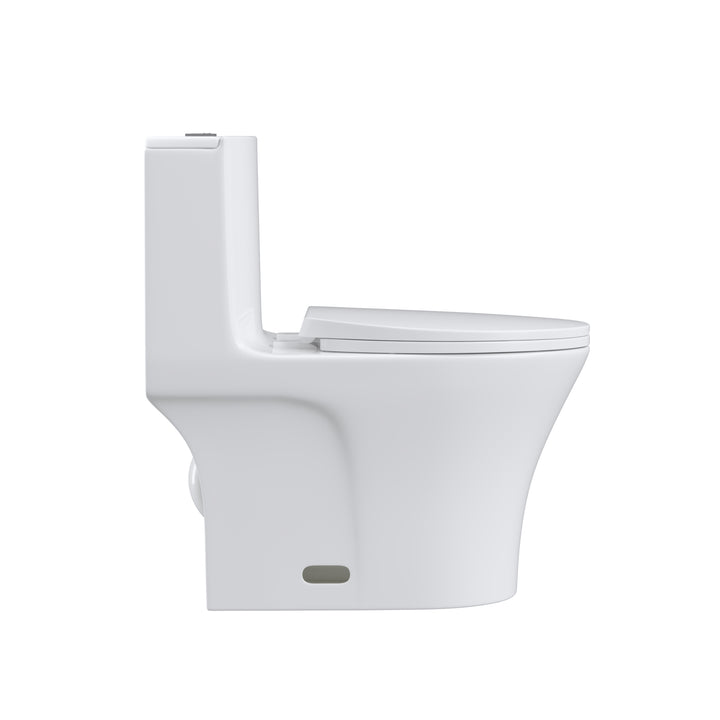 Dual Flush Elongated Standard One Piece Toilet with Comfortable Seat Height, Soft Close Seat Cover, High-Efficiency Supply, and White Finish Toilet Bowl (White Toilet)