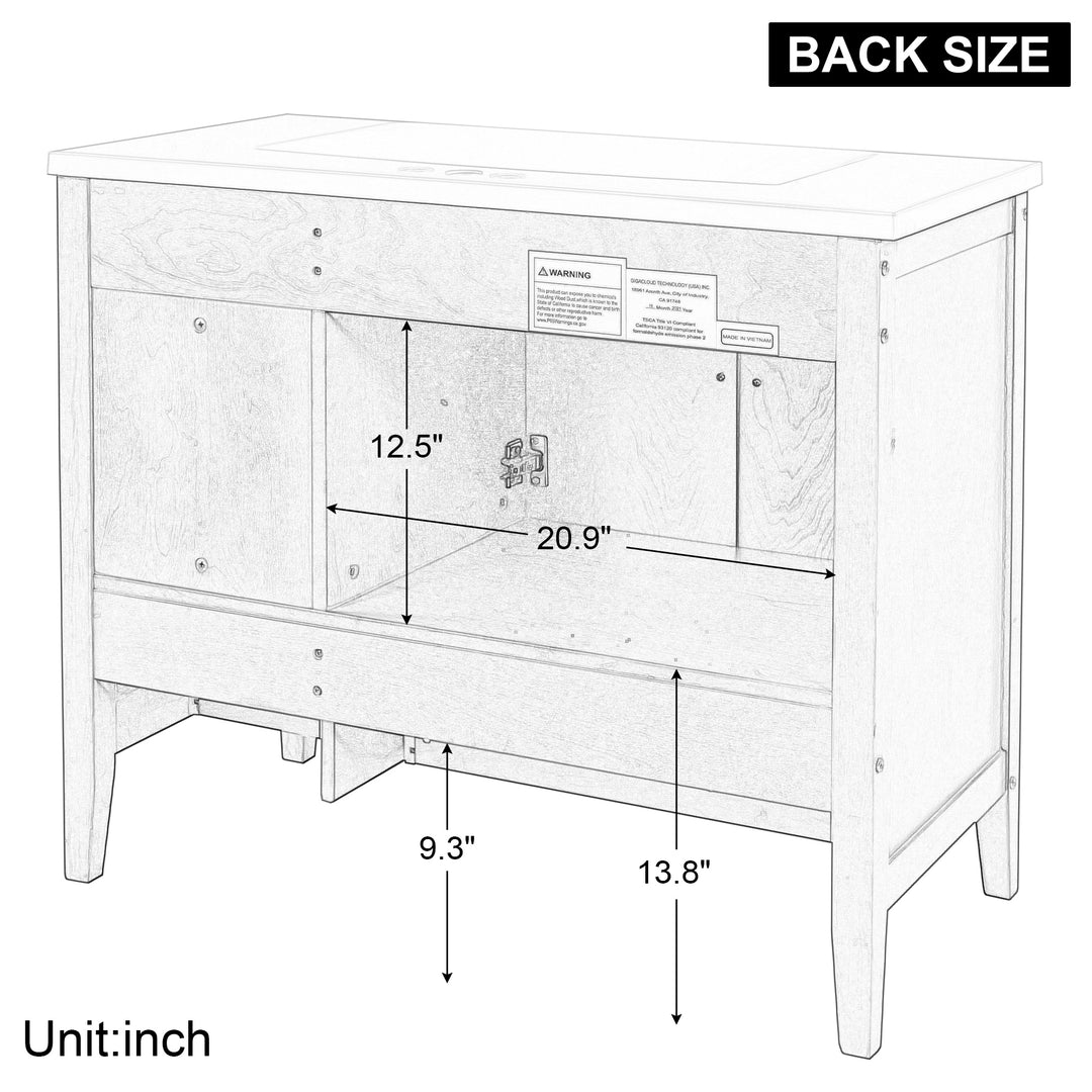 [VIDEO] 36" Bathroom Vanity with Ceramic Basin, Bathroom Storage Cabinet with Two Doors and Drawers, Solid Frame, Metal Handles, Brown (OLD SKU: JL000003AAD)