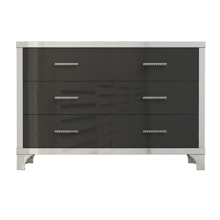 Elegant High Gloss Dresser with Metal Handle,Mirrored Storage Cabinet with 6 Drawers for Bedroom,Living Room,Black