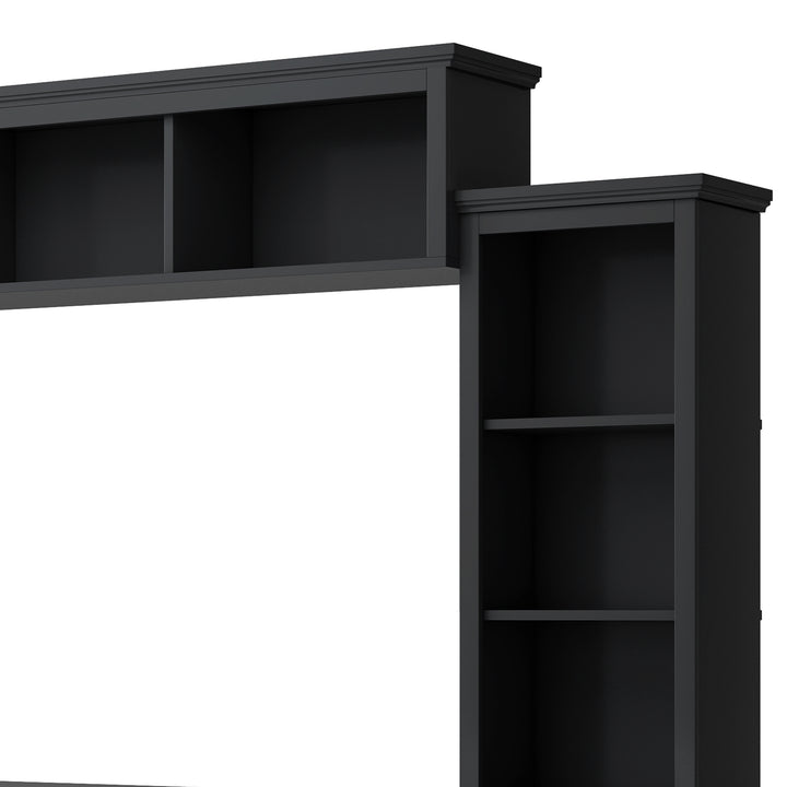 [VIDEO provided] ON-TREND Minimalism Entertainment Wall Unit with Bridge, Modern TV Console Table for TVs Up to 70", Multifunctional TV Stand with Tempered Glass Door, Black (Old SKU: SD000009AAB)