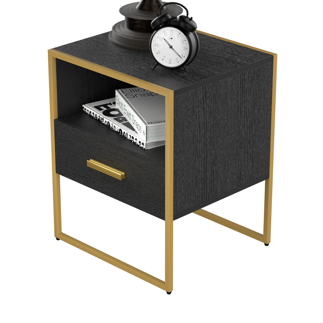 Update Modern Nightstand with 1Drawers, Suitable for Bedroom/Living Room/Side Table (Gold and Black )