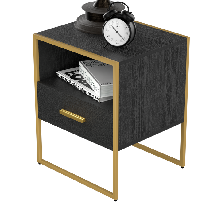 Update Modern Nightstand with 1Drawers, Suitable for Bedroom/Living Room/Side Table (Gold and Black )