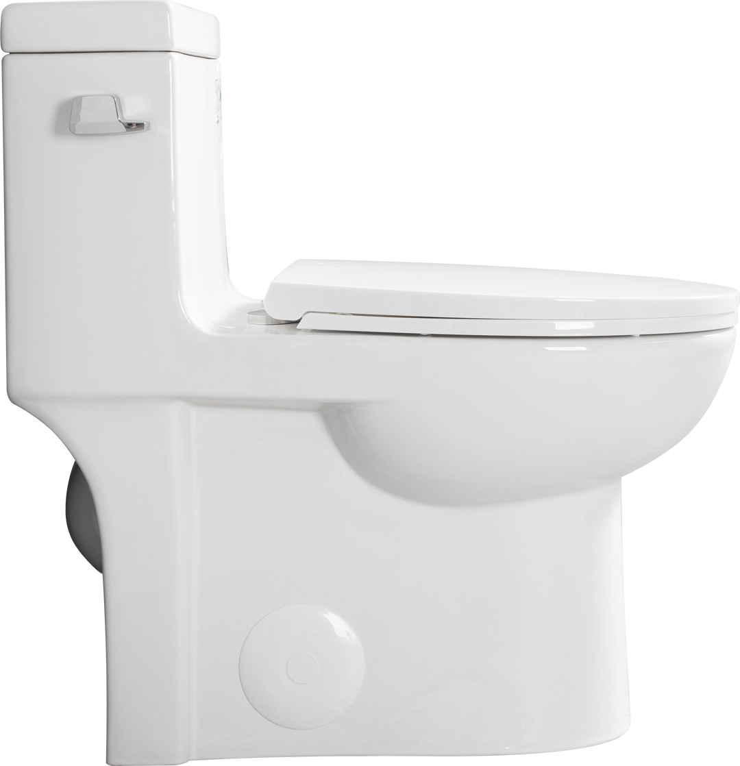 15 1/8 Inch 1.28 GPF 1-Piece Elongated Toilet with Soft-Close Seat - Gloss White  23T03-GW