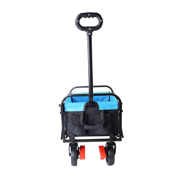 Mini Folding Wagon Garden Shopping Beach Cart (black+blue+brake)