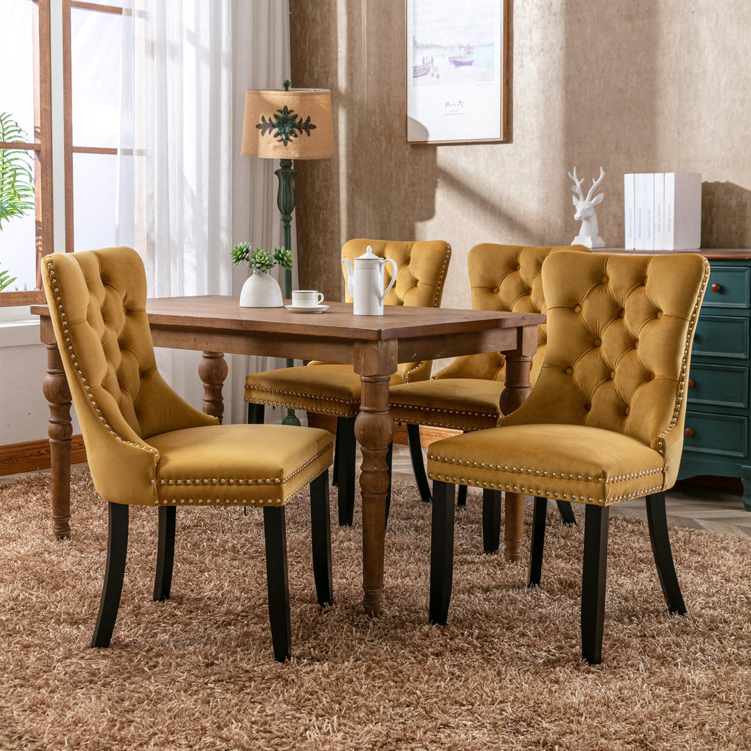 Nikki Collection Modern, High-end Tufted Solid Wood Contemporary Velvet Upholstered Dining Chair with Wood Legs Nailhead Trim 2-Pcs Set,Gloden, SW2001GL