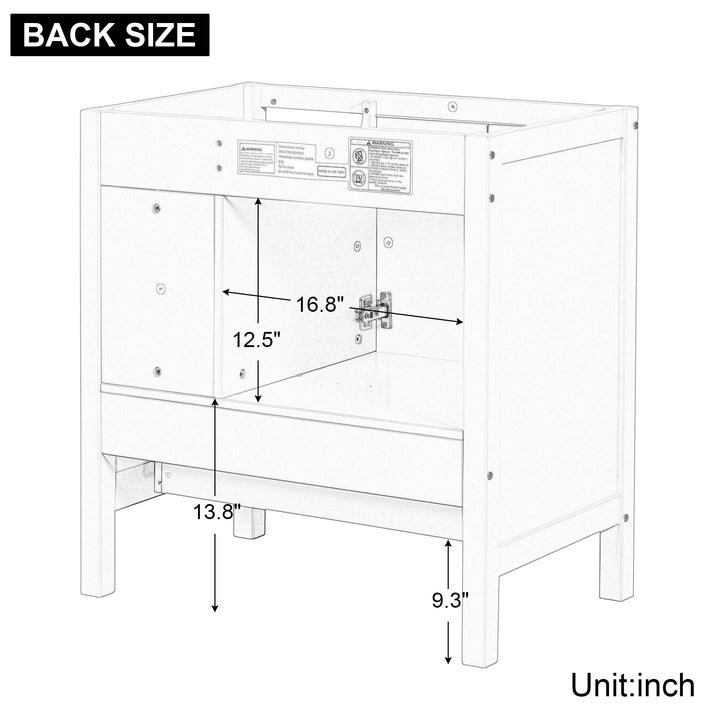 30" Bathroom Vanity Base Only, Solid Wood Frame, Bathroom Storage Cabinet with Doors and Drawers, White