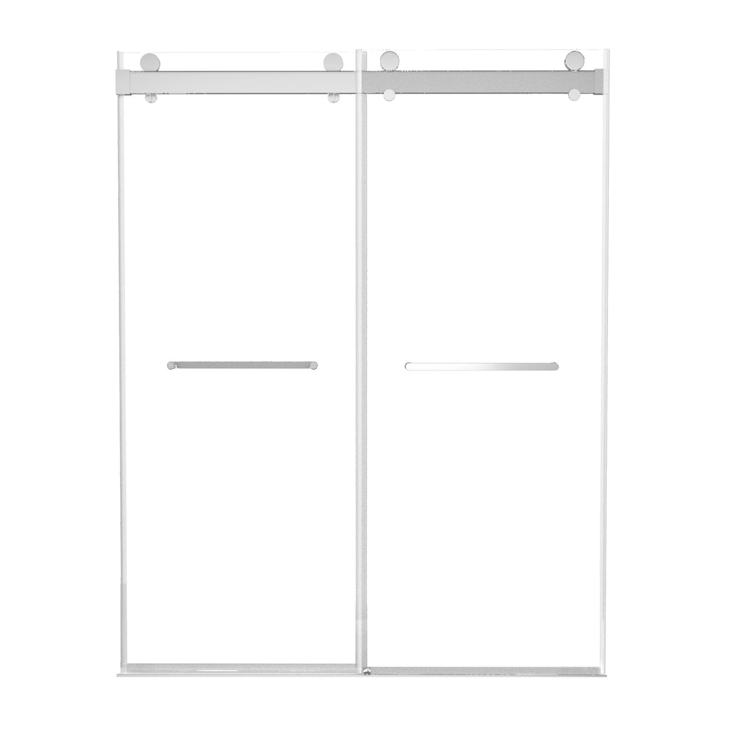 Frameless Double Sliding Shower, 57" - 60" Width, 79" Height, 3/8" (10 mm) Clear Tempered Glass, , Designed for Smooth Door with Clear Tempered Glass and Stainless Steel Hardware Brushed Nickel