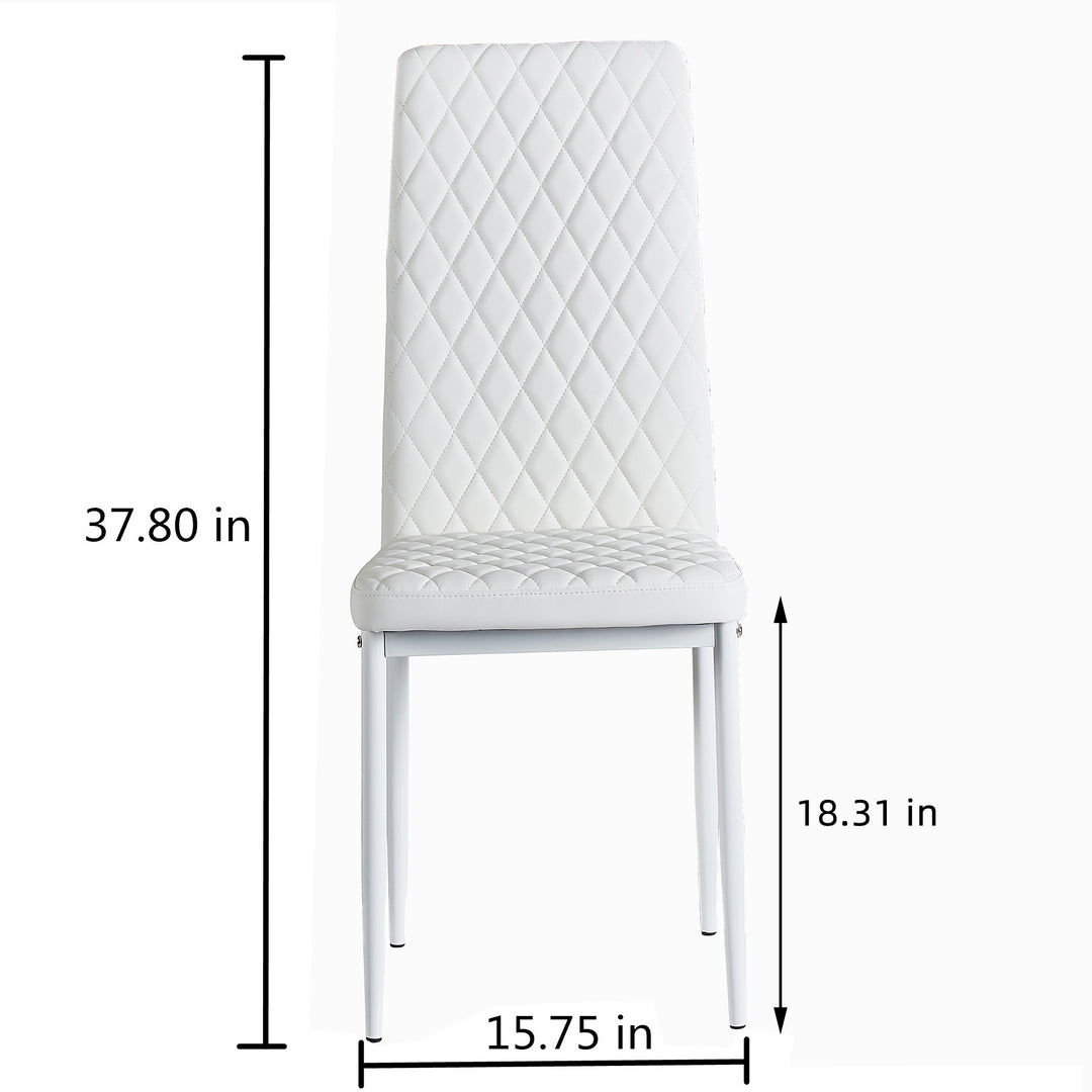 White modern minimalist dining chair fireproof leather sprayed metal pipe diamond grid pattern restaurant home conference chair set of 6