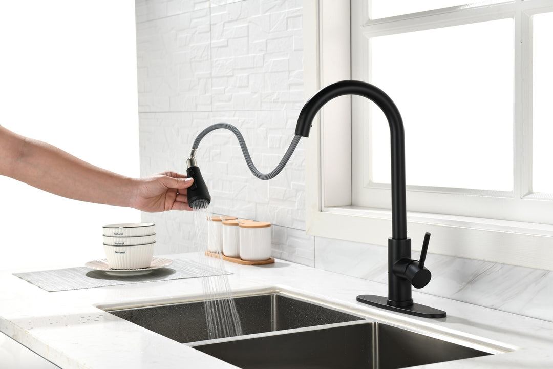 Black Kitchen Faucet, Kitchen Faucets with Pull Down Sprayer  Commercial Stainless Steel Single Handle Single Hole Kitchen Sink Faucet