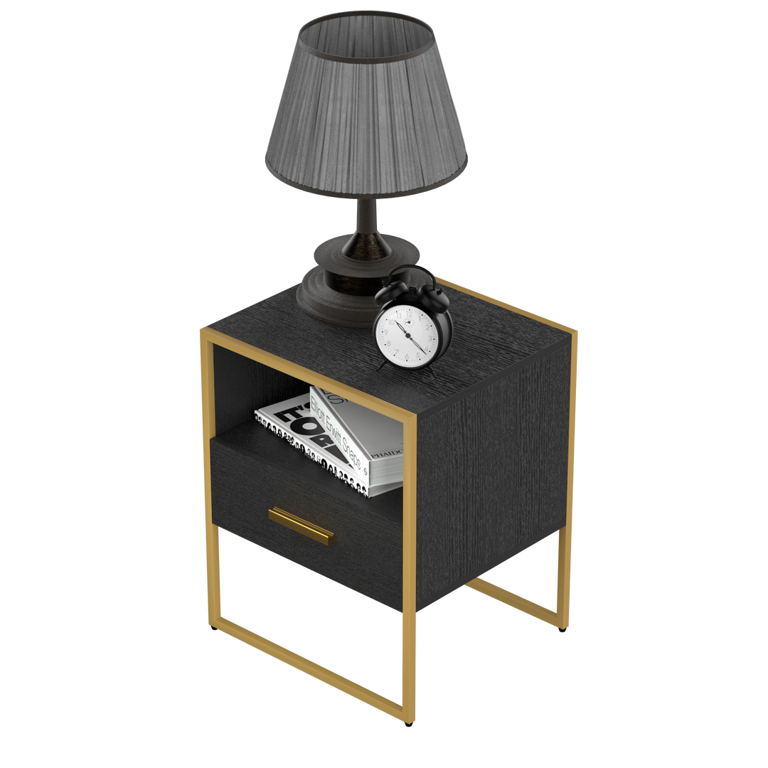 Update Modern Nightstand with 1Drawers, Suitable for Bedroom/Living Room/Side Table (Gold and Black )